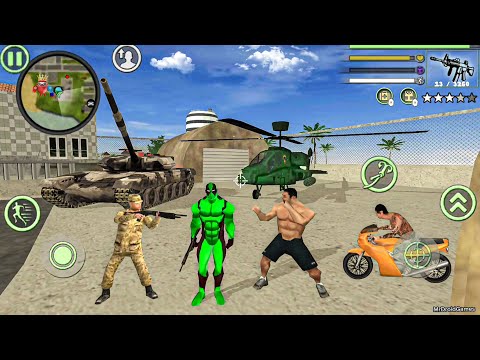 Green Deadpool Rope Hero Vice Town Crime Simulator #8 - Fun at Military Camp - Android Gameplay