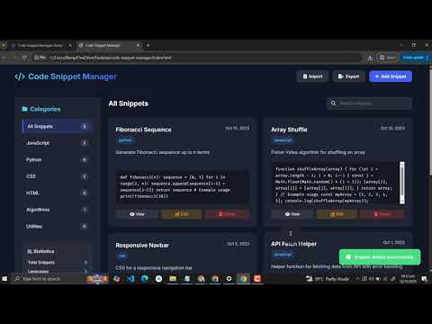 Code Snippet Manager Using Html Css And Javascript With Source Code