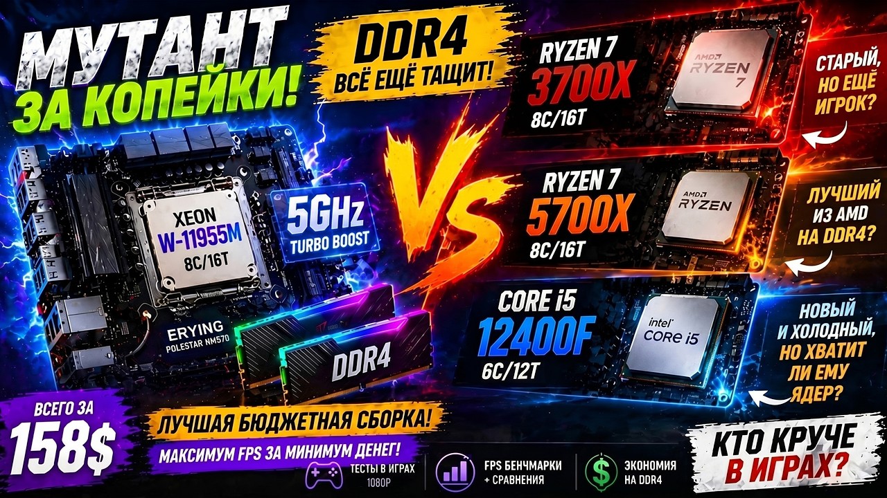 🔥Лучший бюджетный ПК на DDR4 в 2026?🔥 Мутант Xeon W-11955M против Ryzen 7 3700X / 5700X и Intel Core