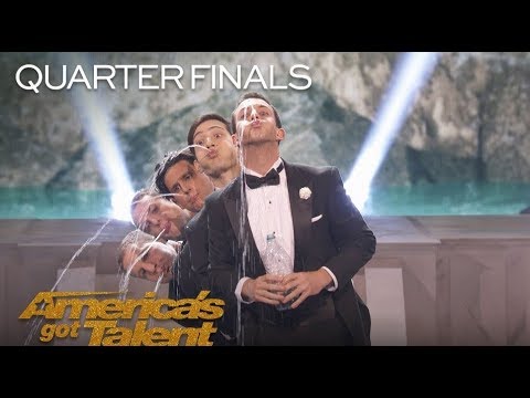 Human Fountains: Synchronized Spitting Men Spit Into Audience - America's Got Talent 2018