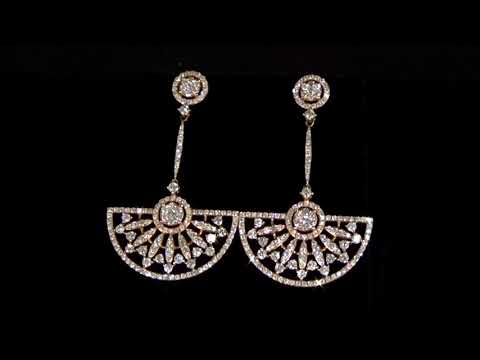 Lady's 18k Rose Gold Fan Design 3.70ct (TDW) Diamond Dangling Earrings