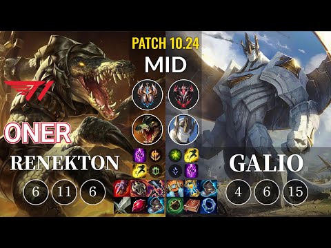 T1 Oner Renekton vs Galio Mid - KR Patch 10.24