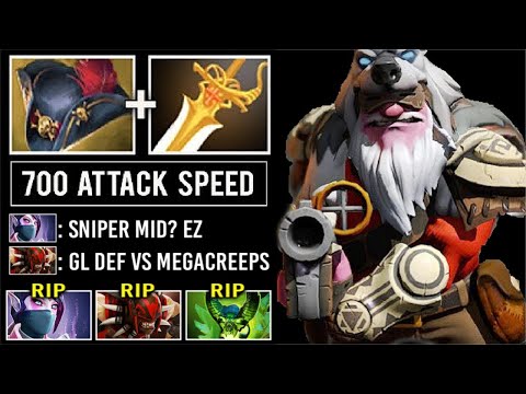 MACHINE GUN Pirate Hat + Rapier Sniper vs MEGAS + Counter Pick Max Attack Speed Throne Def Dota 2