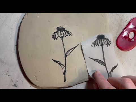 Underglaze Monoprinting Line Drawing on Clay