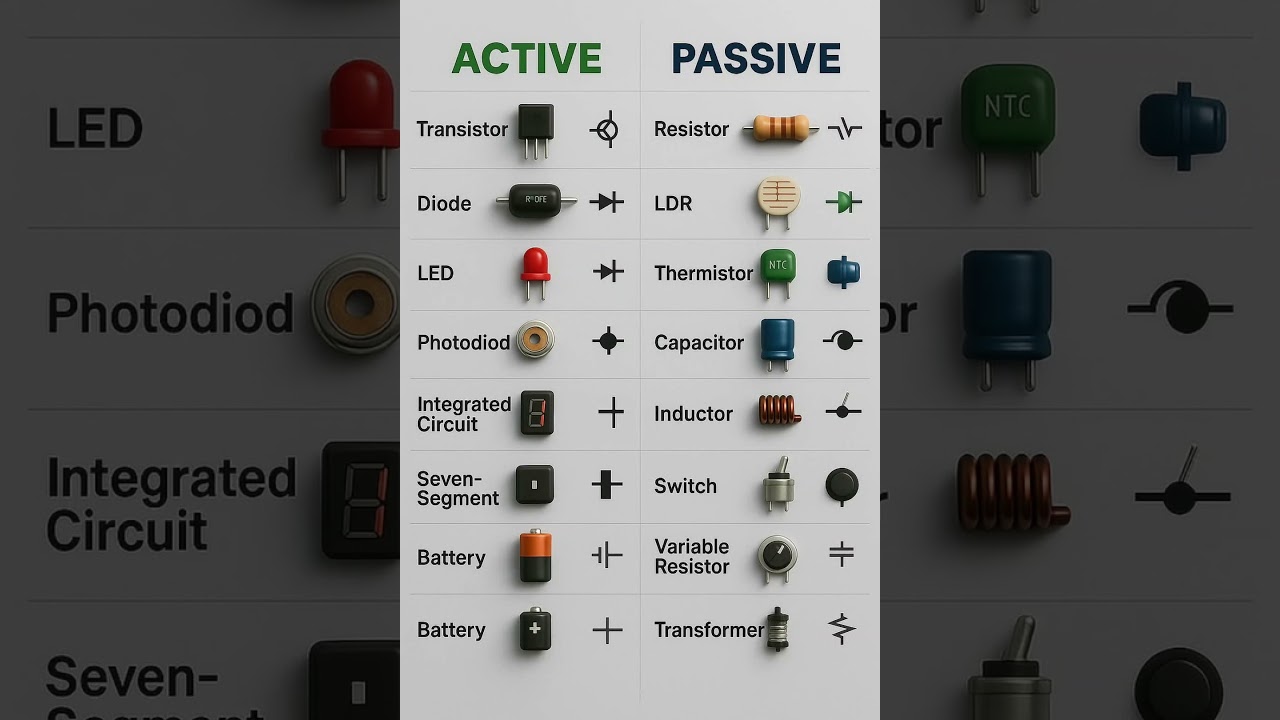 Active vs Passive Electronic Components 🔋⚡ | Symbols & Examples ✨