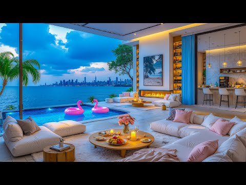 Gentle Jazz & Ocean Waves In The Morning - Jazz Instruments In A Luxury Apartment Space By The Sea