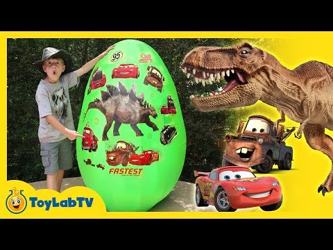 Giant Egg Surprise with Dinosaurs vs Cars 3 Toys & Lightning McQueen Videos For Kids