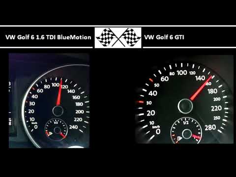 VW Golf 6 1.6 TDI BlueMotion VS. VW Golf 6 GTI - Acceleration 0-100km/h