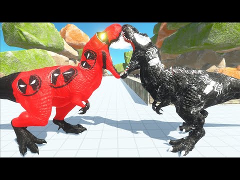 DEADPOOL VS VENOM T REX MOUNTAIN DEATH RUN: WHO WOULD WIN ? - Animal Revolt Battle Simulator
