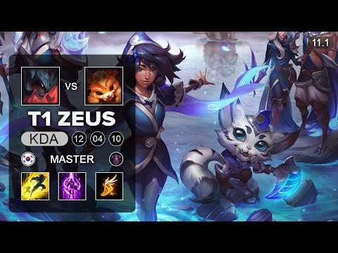 T1 Zeus Gnar Top vs Aatrox - KR Master patch 11.1