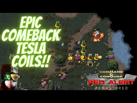 Epic Comeback tesla coils!! Command and Conquer Remastered Collection Red Alert 8 Player team games
