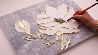 3D Flower Canvas Painting | Gold Leaf & Crystals Step-by-Step Tutorial