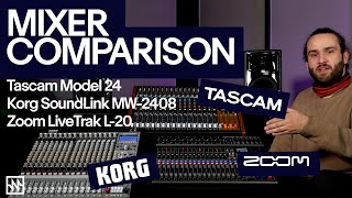 Video thumbnail for Hybrid Mixer Comparison: Tascam Model 24, Korg Soundlink MW-2408 & Zoom LiveTrak L-20 by Noisegate