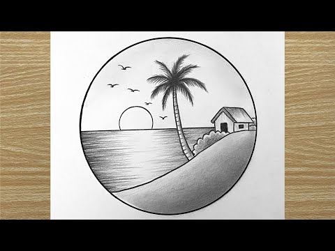 How to Draw a Beach Sunset 🌅 | Easy Pencil Landscape Drawing