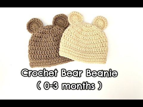 How to Crochet Bear Beanie (0-3 months)