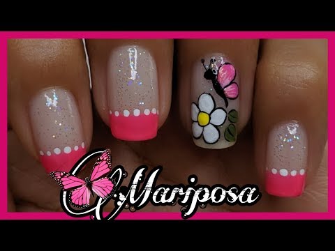 DECORACIÓN DE UÑAS FLOR BLANCA Y MARIPOSA ♥ NailArt By Andy