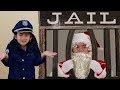 Jannie Pretend Play w/ Santa Clause Giving Christmas Presents & Getting Locked Up in Jail