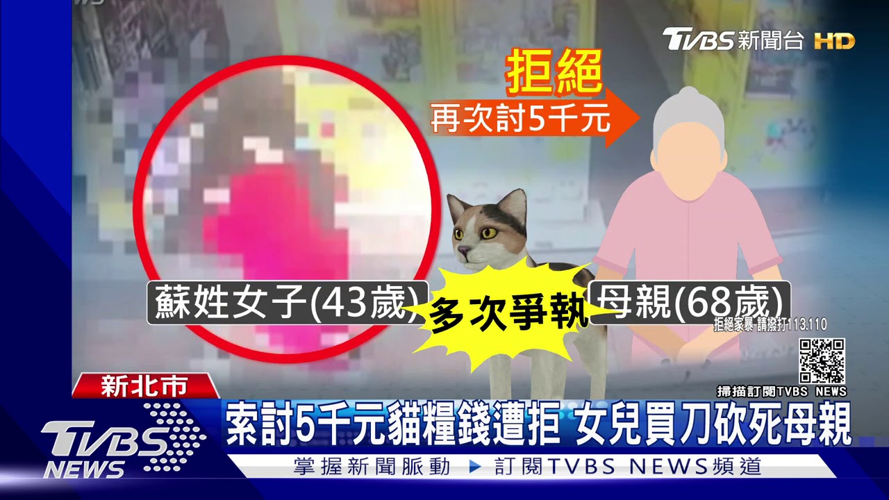 索討5千元貓糧錢遭拒　女兒買刀砍死母親