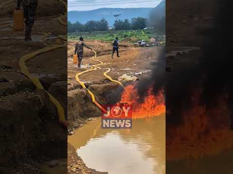 NAIMOS sets ablaze equipment used for illegal mining during an operation at Osino. #JoyNews
