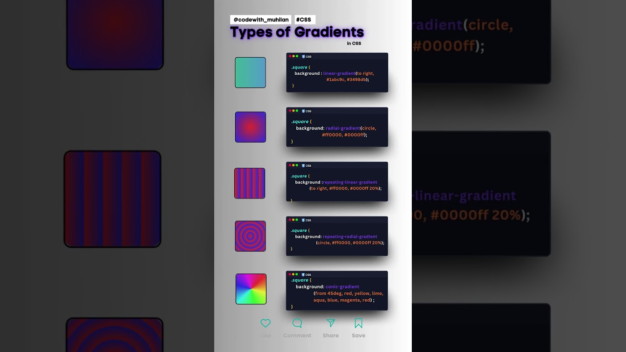 Types of Gradient's #codewith_muhilan #css #coding #gradient #animated
