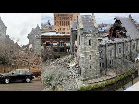 Stone steeple of historic New London, Connecticut, church collapses