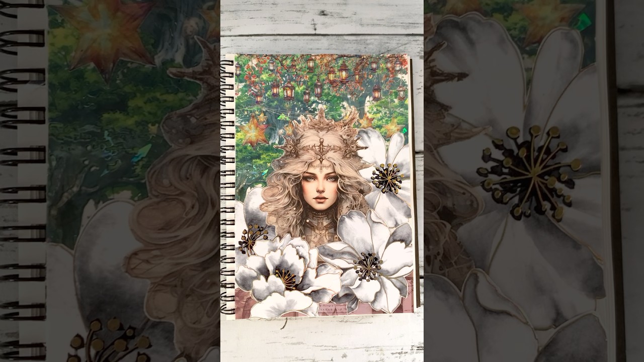 コラージュノートNo.11 樹木のシールとお花のシールでコラージュしました♪ #くらふとふぁむ #コラージュノート #コラージュ初心者