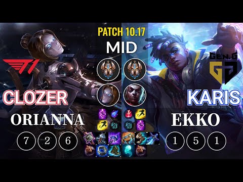 T1 Clozer Orianna vs GEN Karis Ekko Mid - KR Patch 10.17