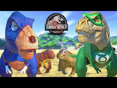 SONIC T-REX vs GREEN LANTERN T-REX, Venom Carnotaurus Dinosaurs Fight 🌍 Jurassic World Evolution