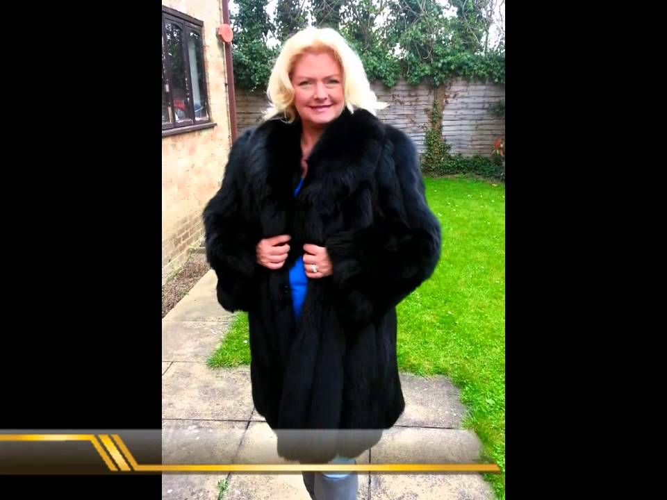 Black Fox Fur Coat High Quality 3/4 Full Length