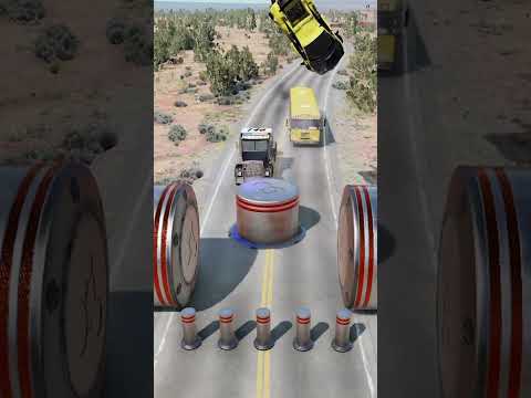 Car Van 2 Bollard Chain Crush BeamNG.drive