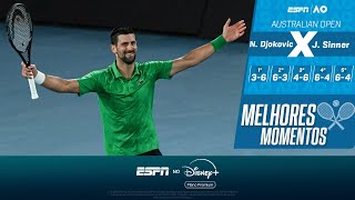 EM PARTIDA 'SURREAL', DJOKOVIC SUPERA SINNER E ENFRENTA ALCARAZ NA FINAL DO AUSTRALIAN OPEN