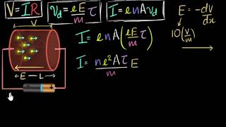 Ohm's law - derivation (using drift velocity)| Electricity | Physics | Khan Academy