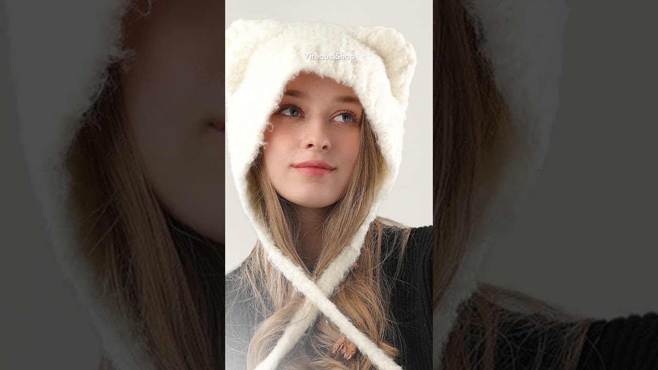 Cute Bear Ears Women's Knitted Hat with Earmuffs #winterfashion #wintercollection #accessories