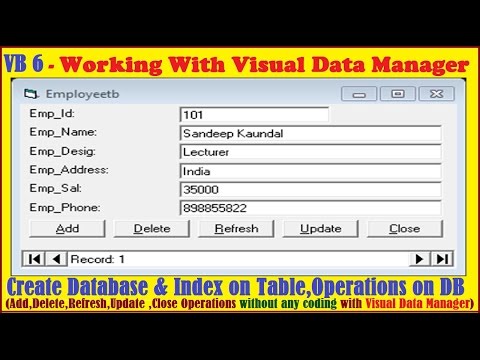 Learn Visual Basic -Visual Data Manager-Add Delete Update Refresh Close operations on DataBase in VB
