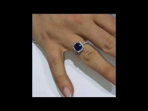 2.50 ct Cushion Sapphire and Diamond Halo Engagement Ring