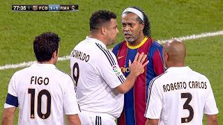Aula de Ronaldinho, aos 46 anos, contra as lendas do Real Madrid