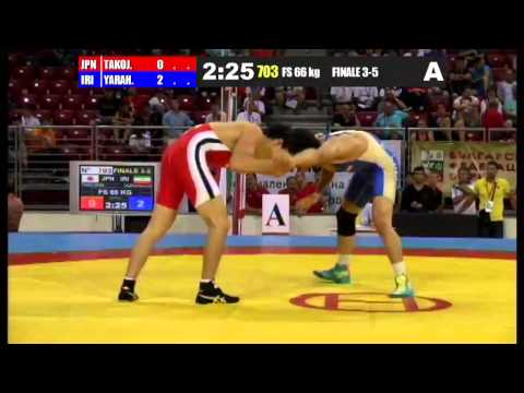 P.Yarahmadi (IRI) vs N.Takojima (JPN) 66kg 3-5 Final - 2013 Junior World Championships