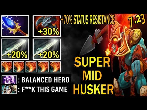 EPIC CRAZY MID HUSKER WITH +70% STATUS RESISTANCE 1v5 UNKILLABLE 7.23 Dota 2 Gameplay