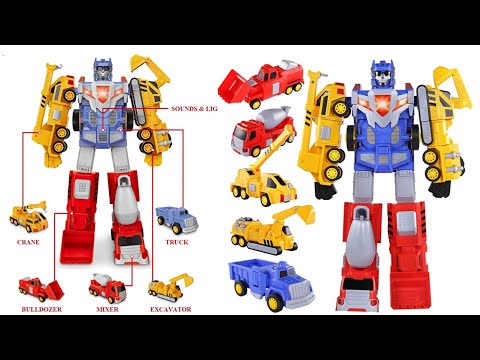 5 in 1 Magnetic Transforming Robot | Truck, Excavator, Mixer, Bulldozer, Crane