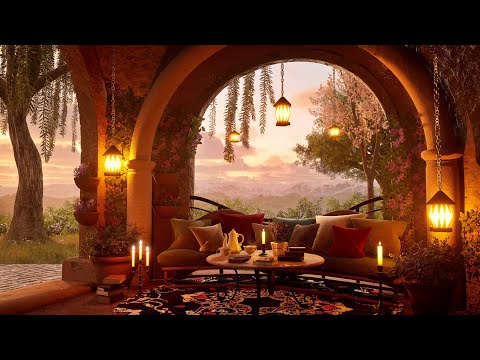 8 Hours of Relaxing Rain on Cozy Patio with Beautiful Early Spring Garden Panorama Ambience