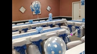 How to make a Triple Tier Double Stuffed Balloon Centerpiece Blue and White Polka Dot Baby Shower