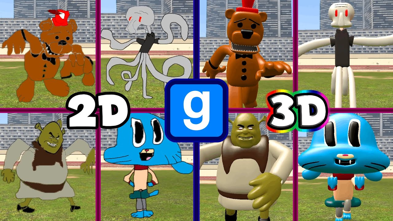 Gmod: 3D Vs 2D Memes Nextbots // Memes in 3D [Comparison] █ Garry's Mod █