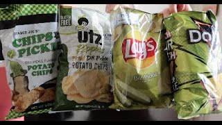 TRYING MULTIPLE DILL PICKLE POTATO CHIPS MUKBANG | Angie's Life