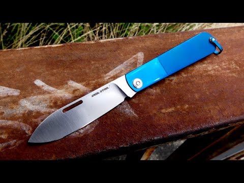 Real Steel Barlow RB3 - Great Slipjoint Pocket Knife - "Zima Blue", Rose Gold & Black - 42a compl...