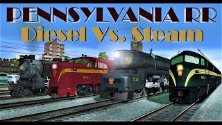 Pennsy Power : Diesel Vs. Steam - PRR T1, K4s Vs. Baldwin BP 20, Alco PA + Broadway Ltd (Trainz)