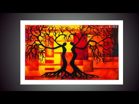 Aclyric painting with Oil pastel 🎨Embracing Love 🤩Acrylic & Oil Pastel Tree Art  for beginners 🔥