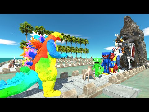 Godzilla Burning Colourful vs Godzilla COCONUT DEATH RUN - Animal Revolt Battle Simulator