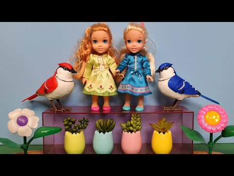Garden store ! Elsa & Anna toddlers are shopping for plants - Barbie and Ken help