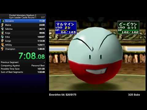 Pocket Monsters Stadium 2 Gym Leader Castle R1 Speedrun (1:44:32) | July 2018