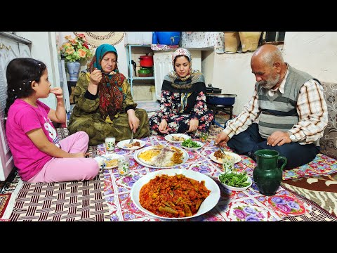 Old Way Of Cooking okra in The village Style | Traditional Azerbaijani food with okra